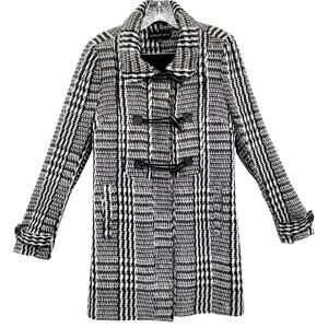 Ambiance Apparel Black & White Tweed Button Up Lined Trench Coat Women's Size L
